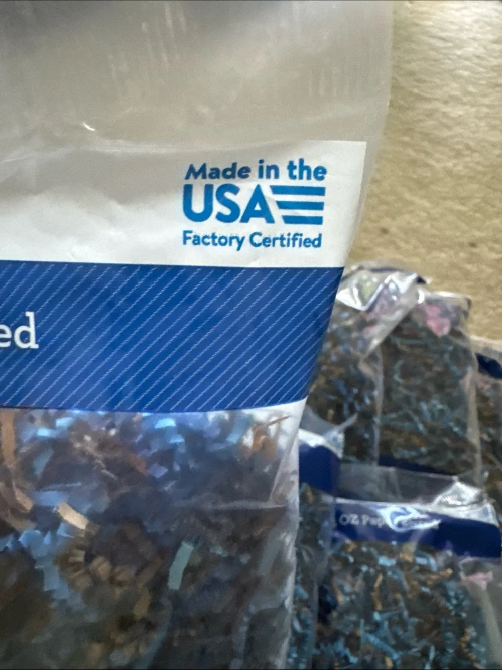 22 bags (3 oz each ) Bulk Decorative Paper Shred in Blue and Brown